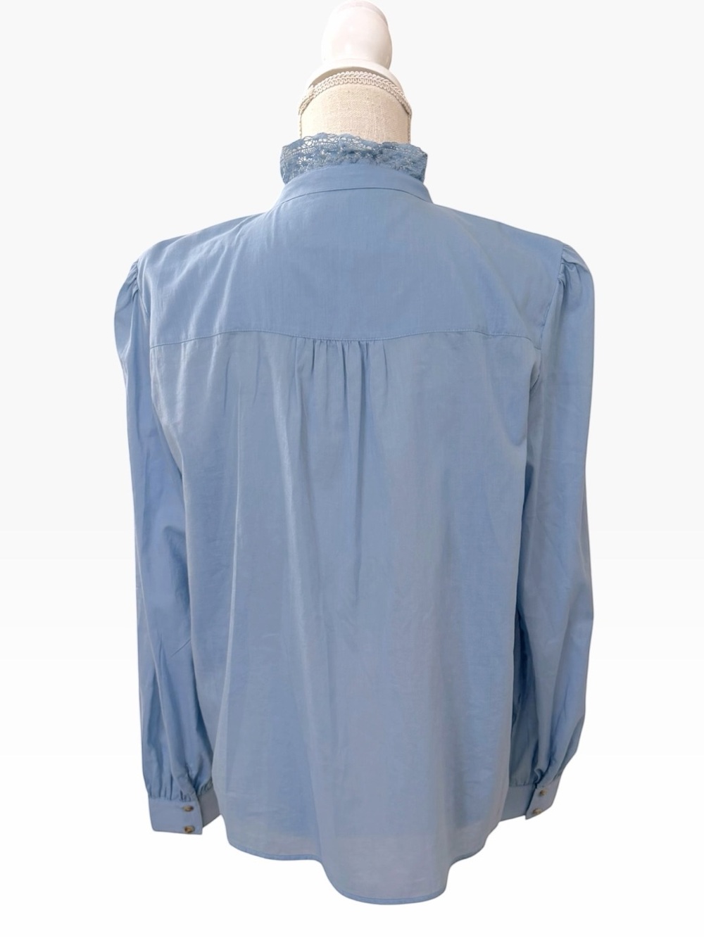 Sézane Chlo Shirt Vintage Blue Lace Ruffle Collar Size 42/10/ M US Cottagecoe - Picture 11 of 14